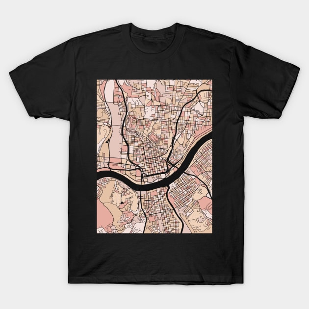 Cincinnati Map Pattern in Soft Pink Pastels T-Shirt by PatternMaps